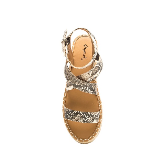 BEIGE BROWN SNAKE PU CROSS STRAP SANDAL - Picture 4 of 4